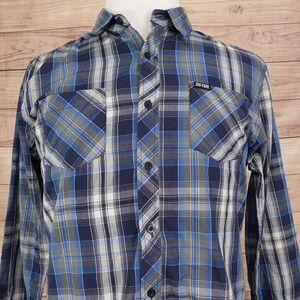 Zoo York Shirt Mens L Blue Plaid Long Sleeve Button-Up Casual Pockets Woven